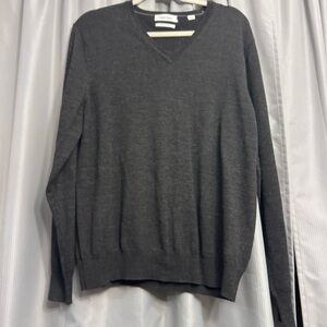 Calvin Klein Mens Extra Fine Merino Wool Pullover Knit Sweater charcoal
